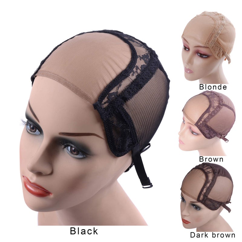 YANTAISIYU 4X4 Inch U Part Swiss Lace Wig Cap for Making Wigs with Adjustable Straps on the Back Glueless Hairnets (Black M) - Image 2